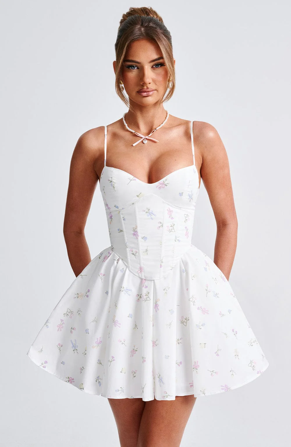 Analeigh Mini Dress - White Multi Floral Print - Image 8