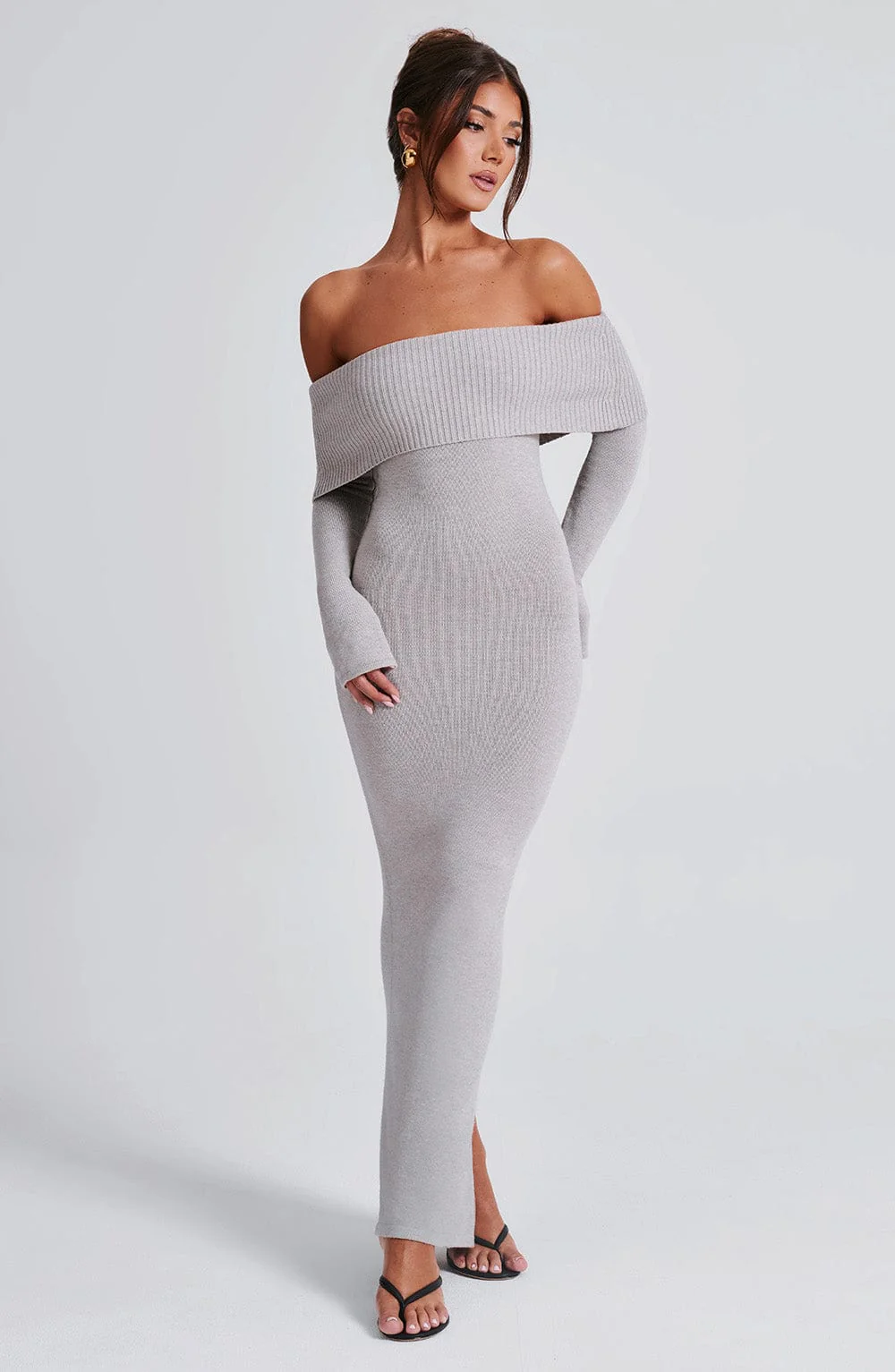 Beverley Knit Maxi Dress - Light Grey Marl - Image 11