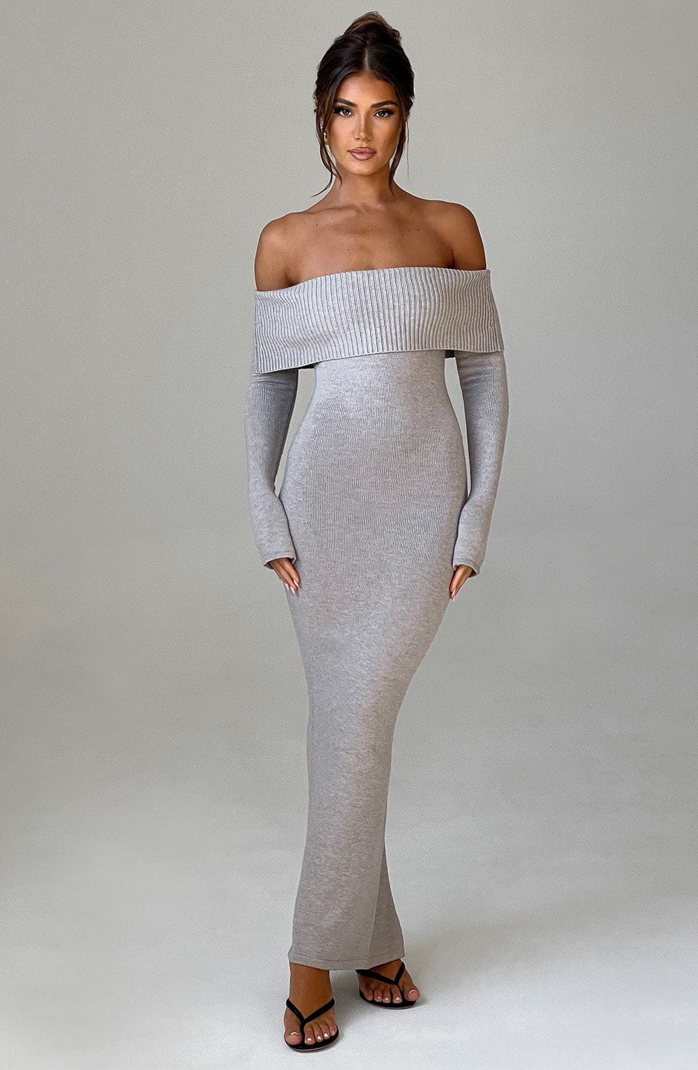 Beverley Knit Maxi Dress - Light Grey Marl - Image 2