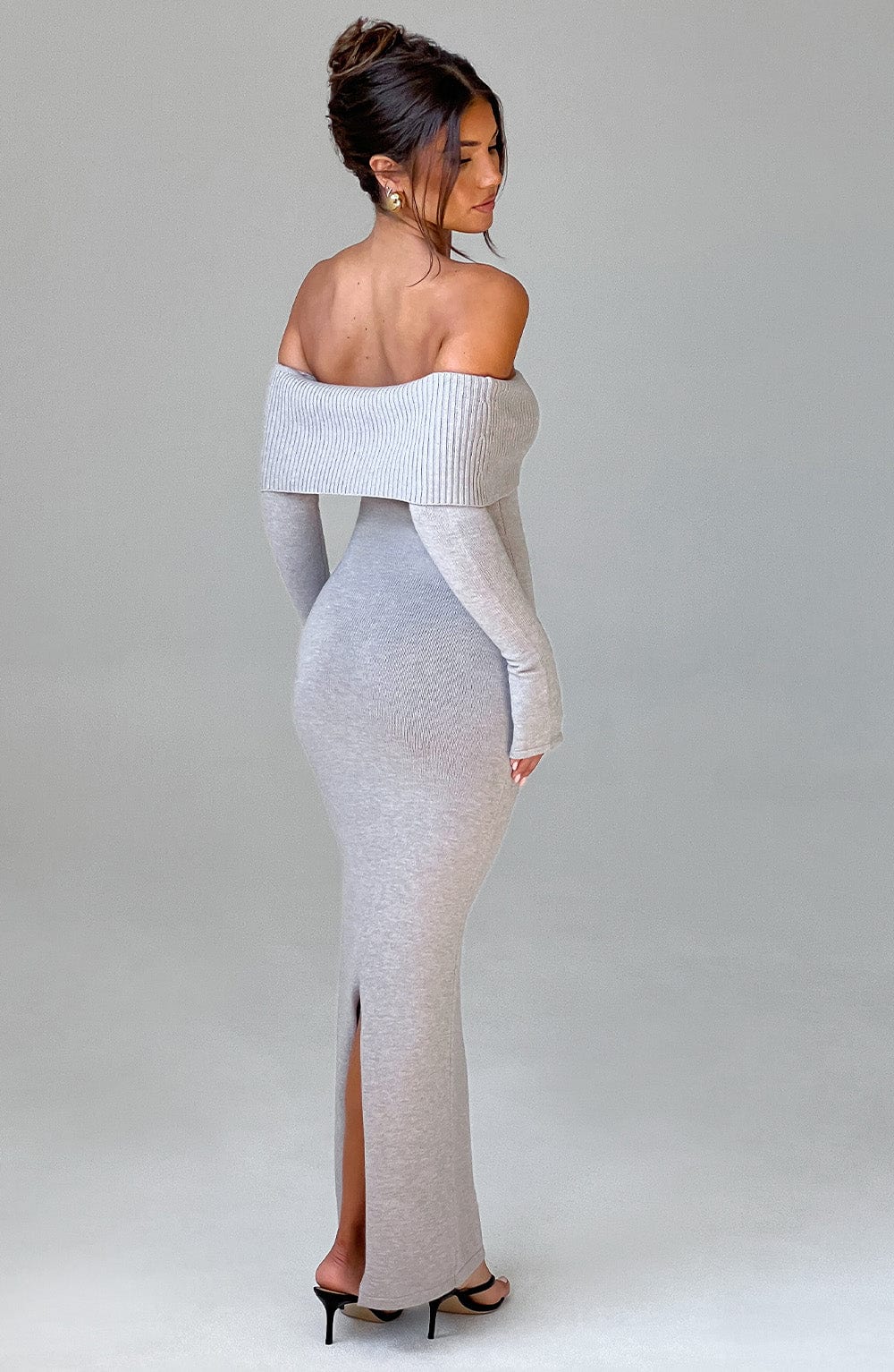 Beverley Knit Maxi Dress - Light Grey Marl - Image 3