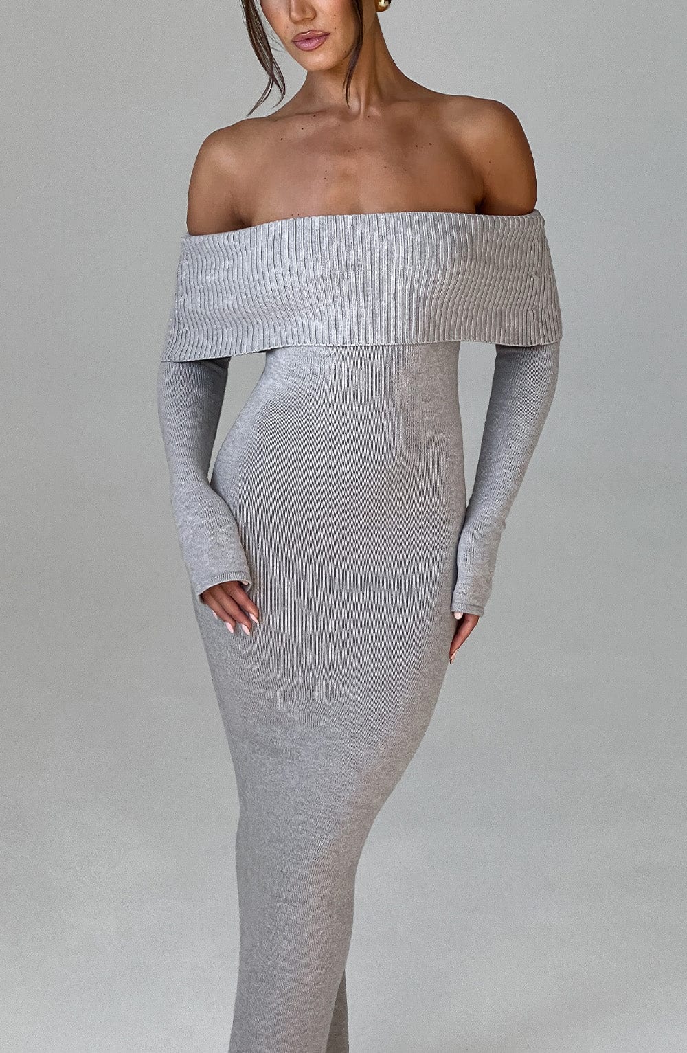 Beverley Knit Maxi Dress - Light Grey Marl - Image 4