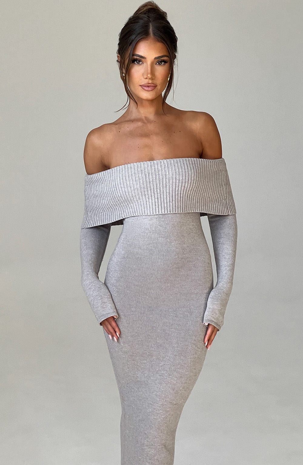 Beverley Knit Maxi Dress - Light Grey Marl - Image 5