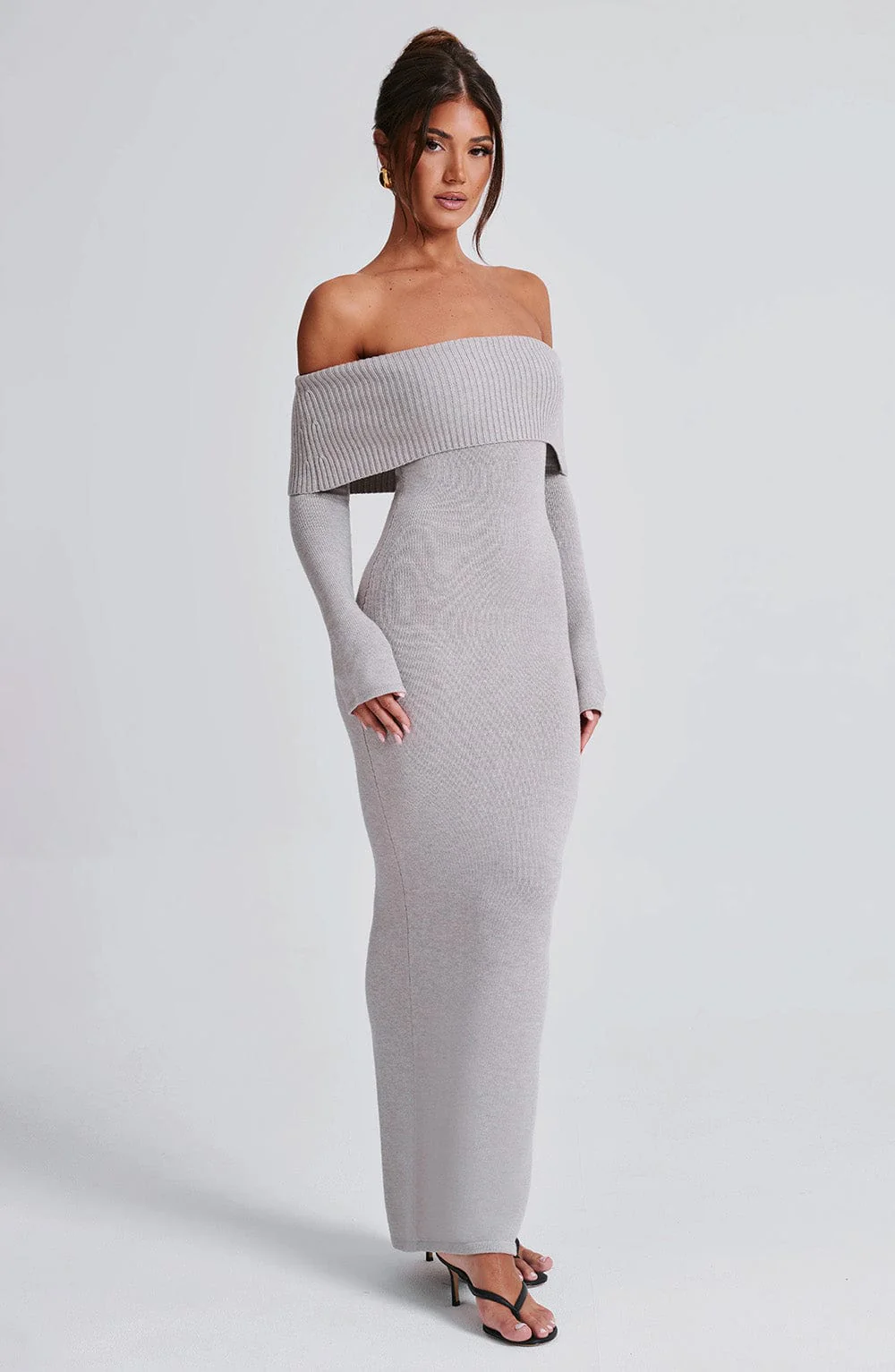Beverley Knit Maxi Dress - Light Grey Marl - Image 9
