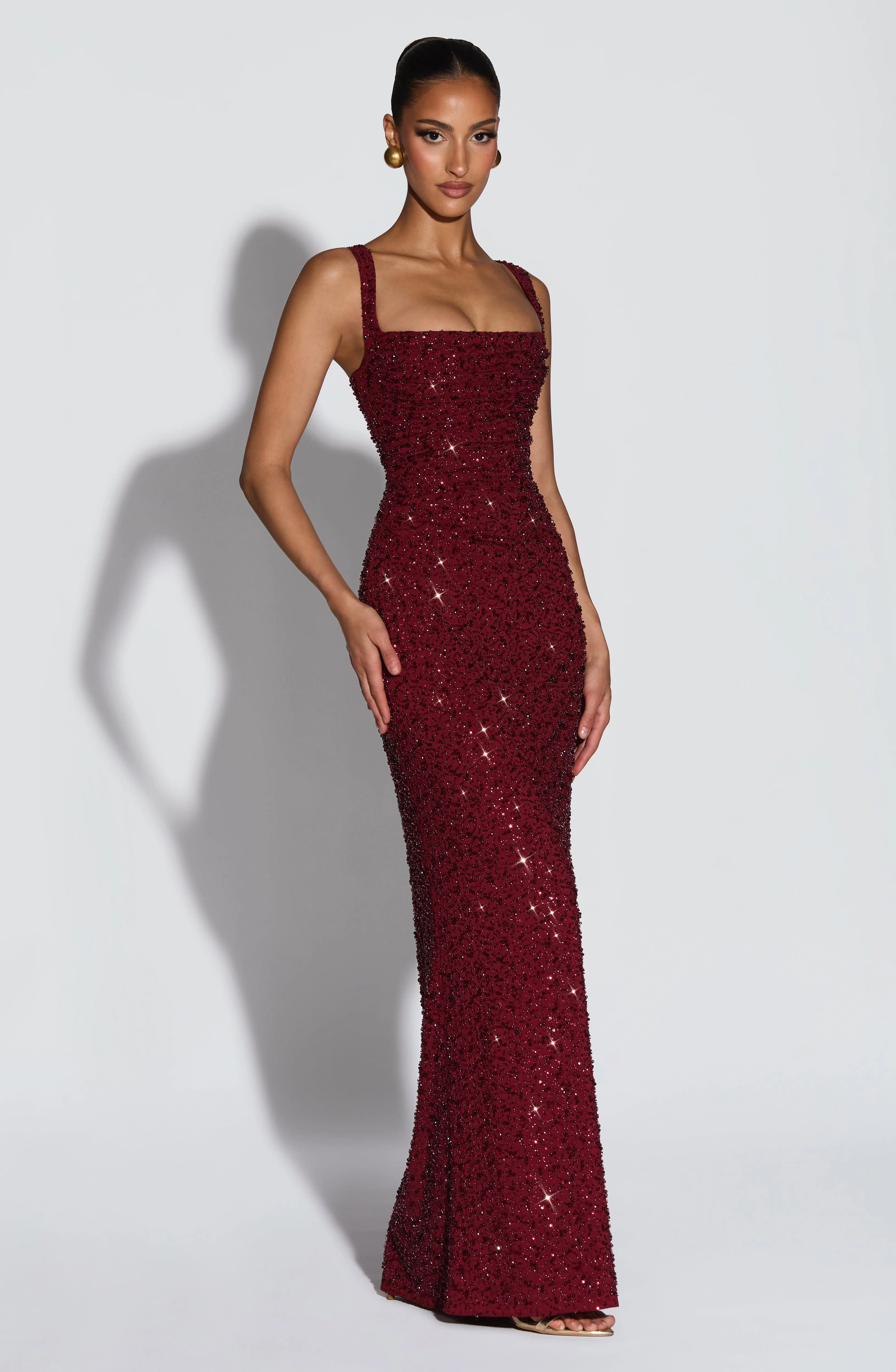 Calanthe Maxi Dress - Burgundy Sparkle - Image 3