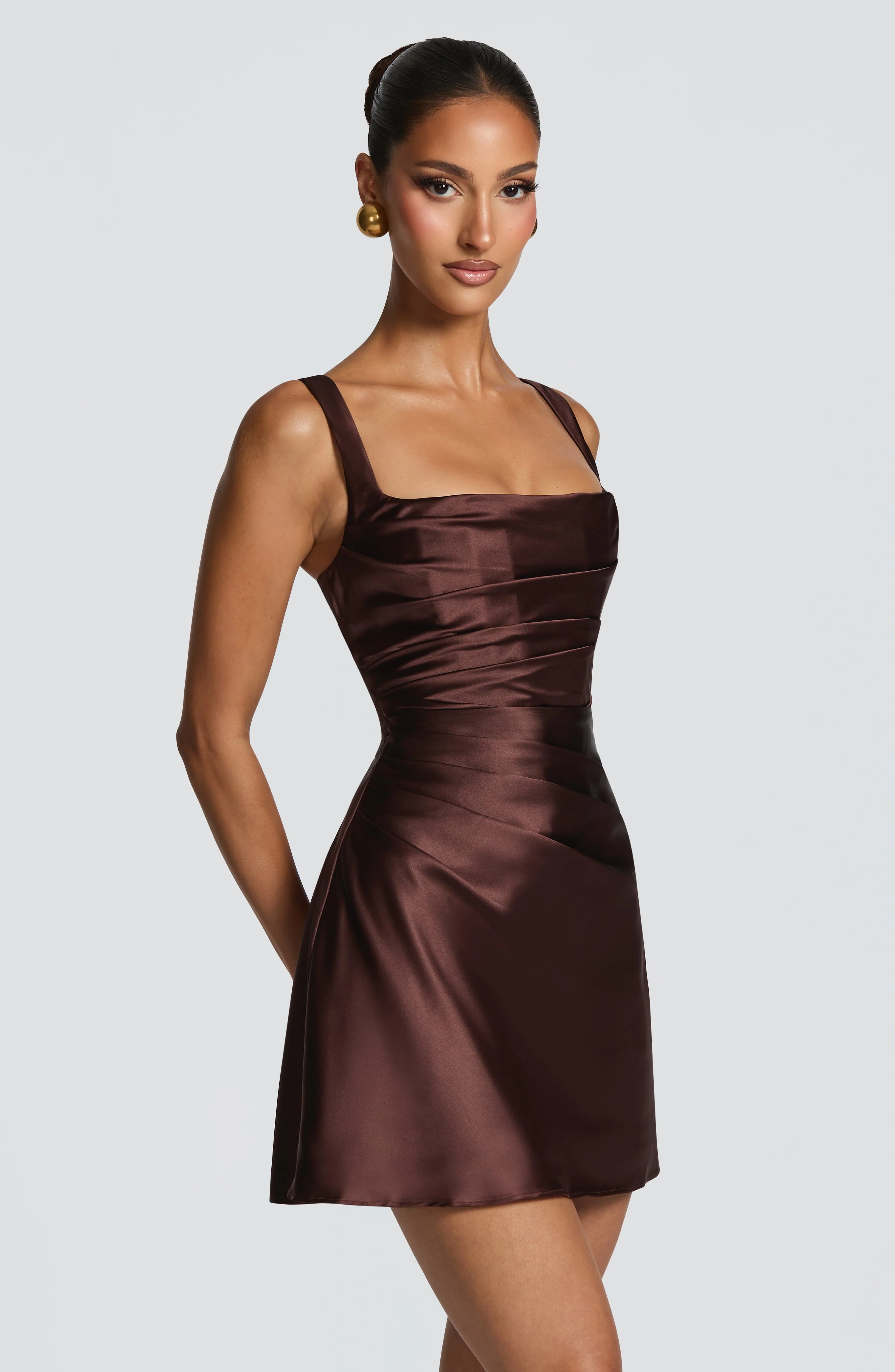 Calanthe Mini Dress - Plum Brown - Image 2