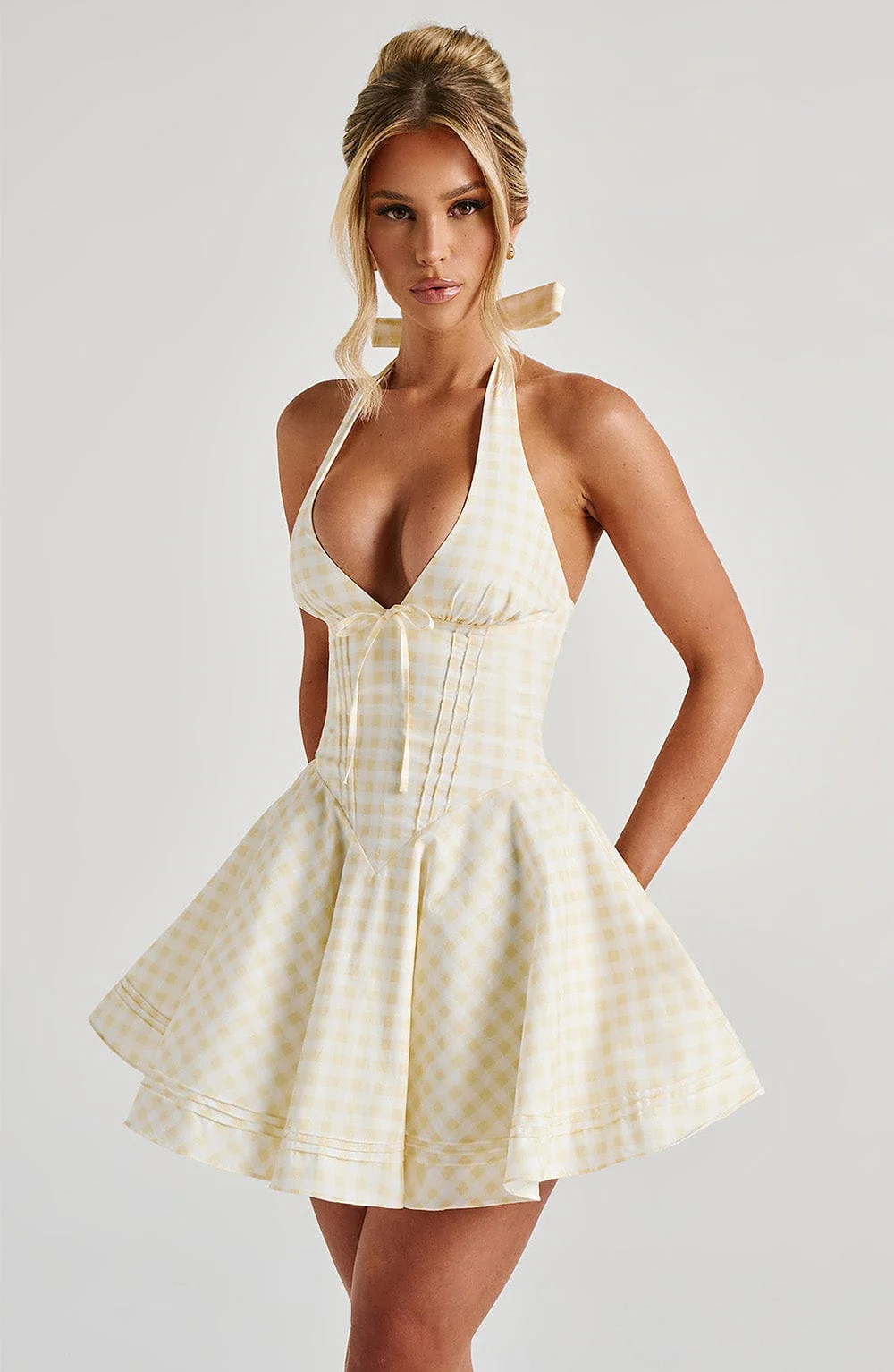 Doris Mini Dress - Lemon Gingham - Image 5