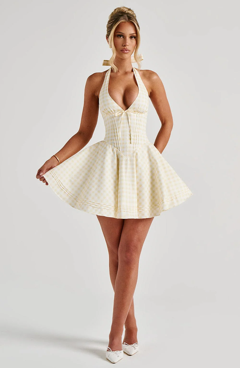Doris Mini Dress - Lemon Gingham - Image 6