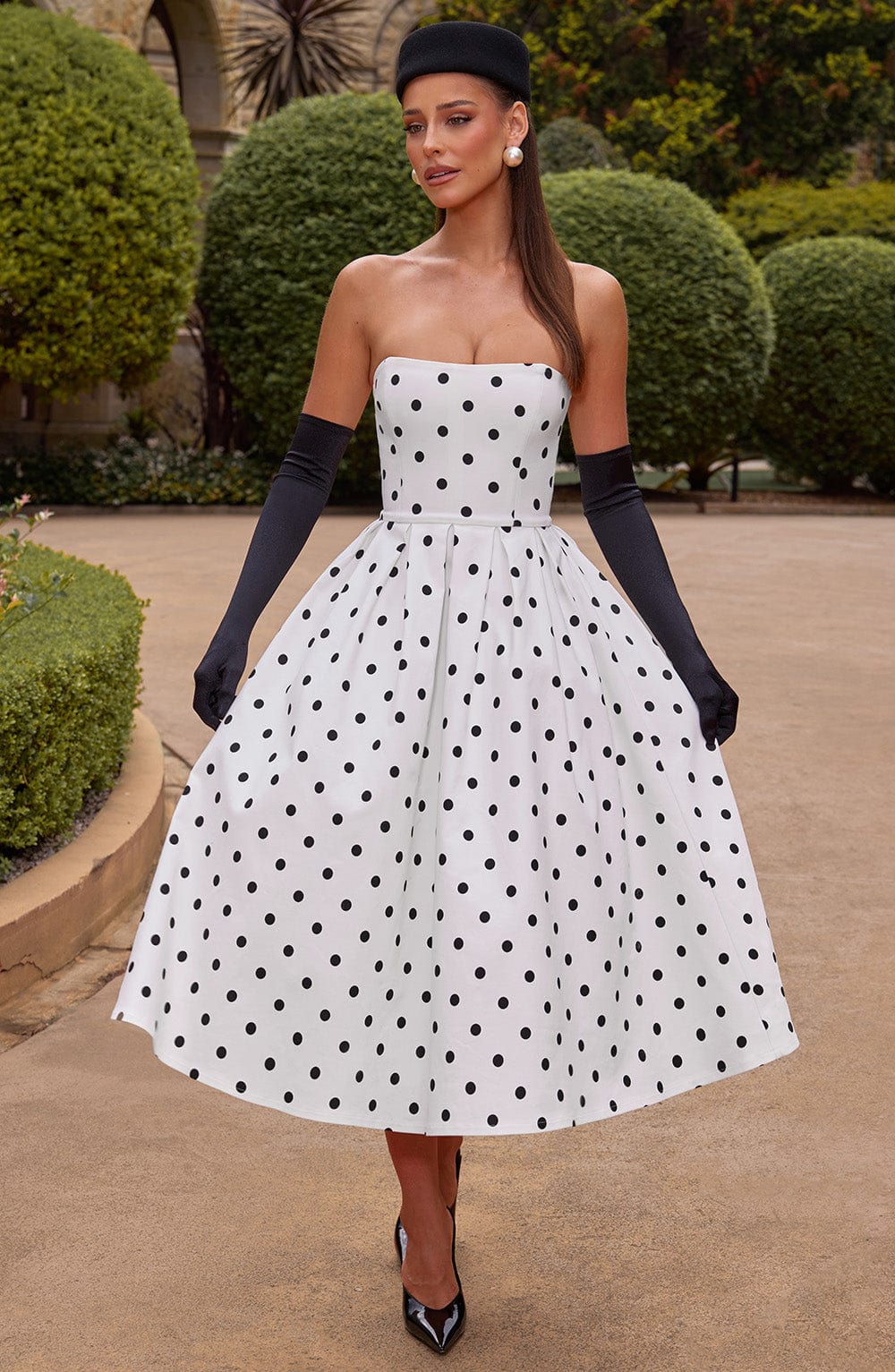 Edith Midi Dress - Black Polka Dot Print - Image 2