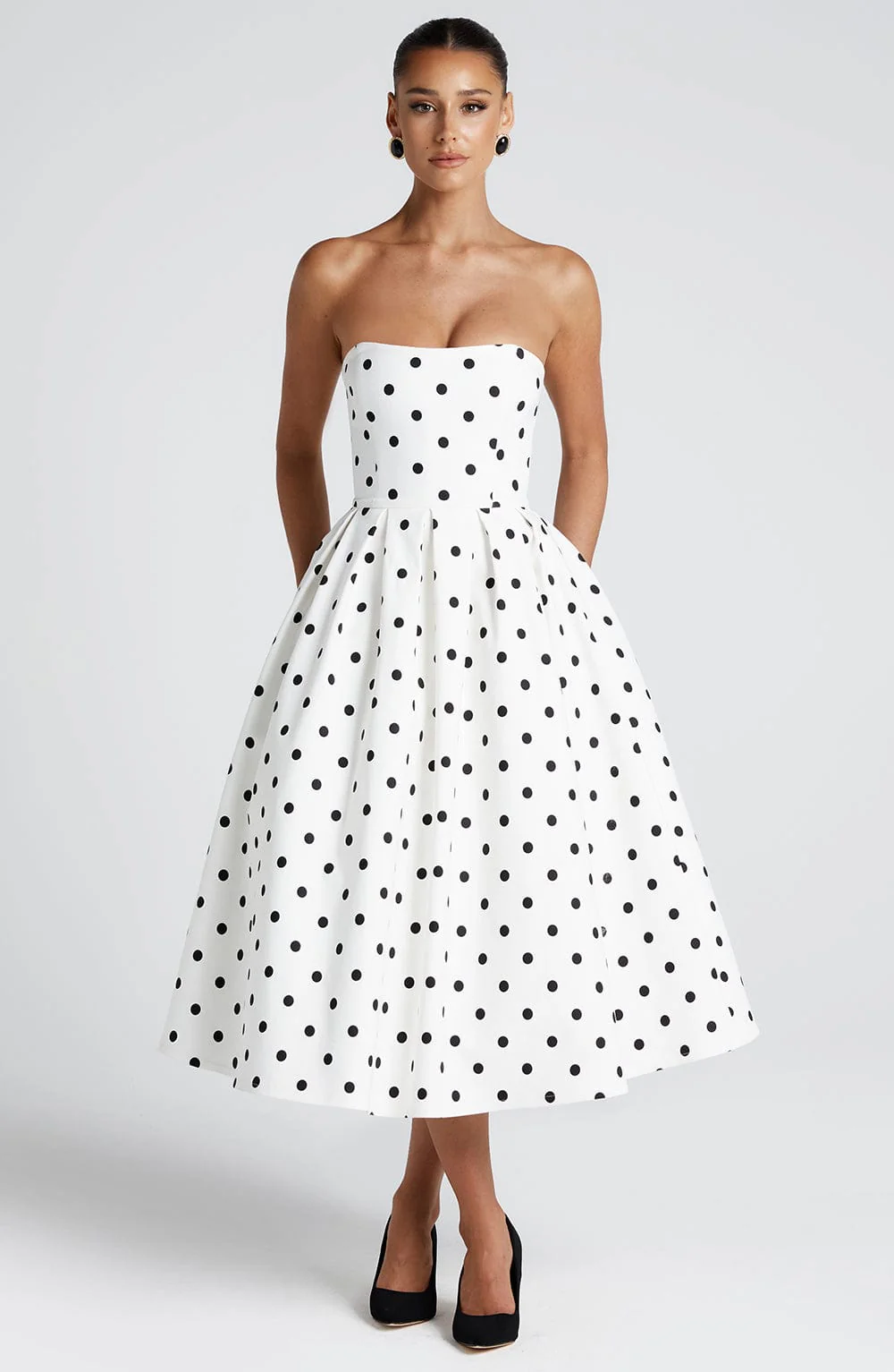 Edith Midi Dress - Black Polka Dot Print - Image 6