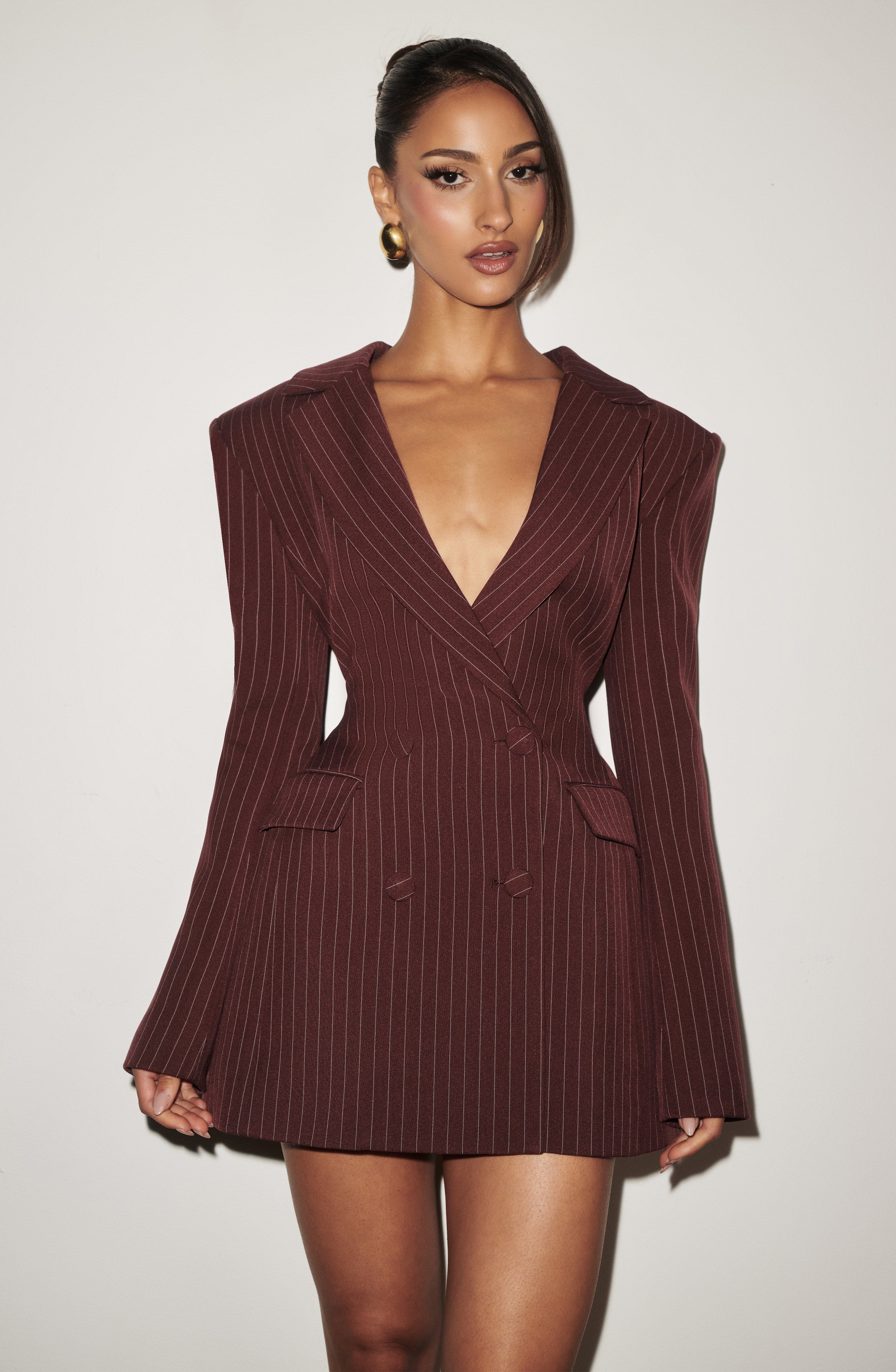 Elvira Mini Dress - Burgundy Pinstripe - Image 3