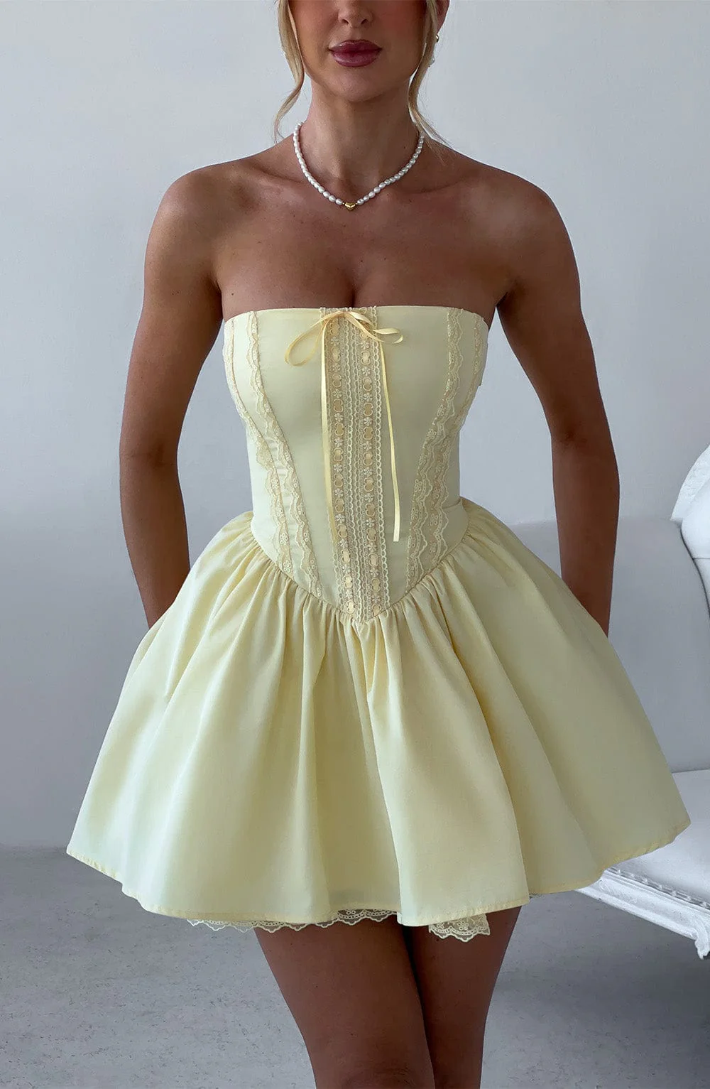 Evie Mini Dress - Lemon - Image 2