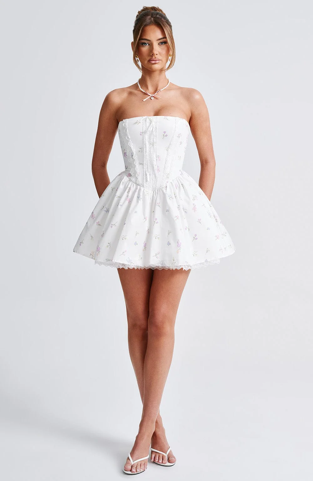 Evie Mini Dress - White Multi Floral Print - Image 7