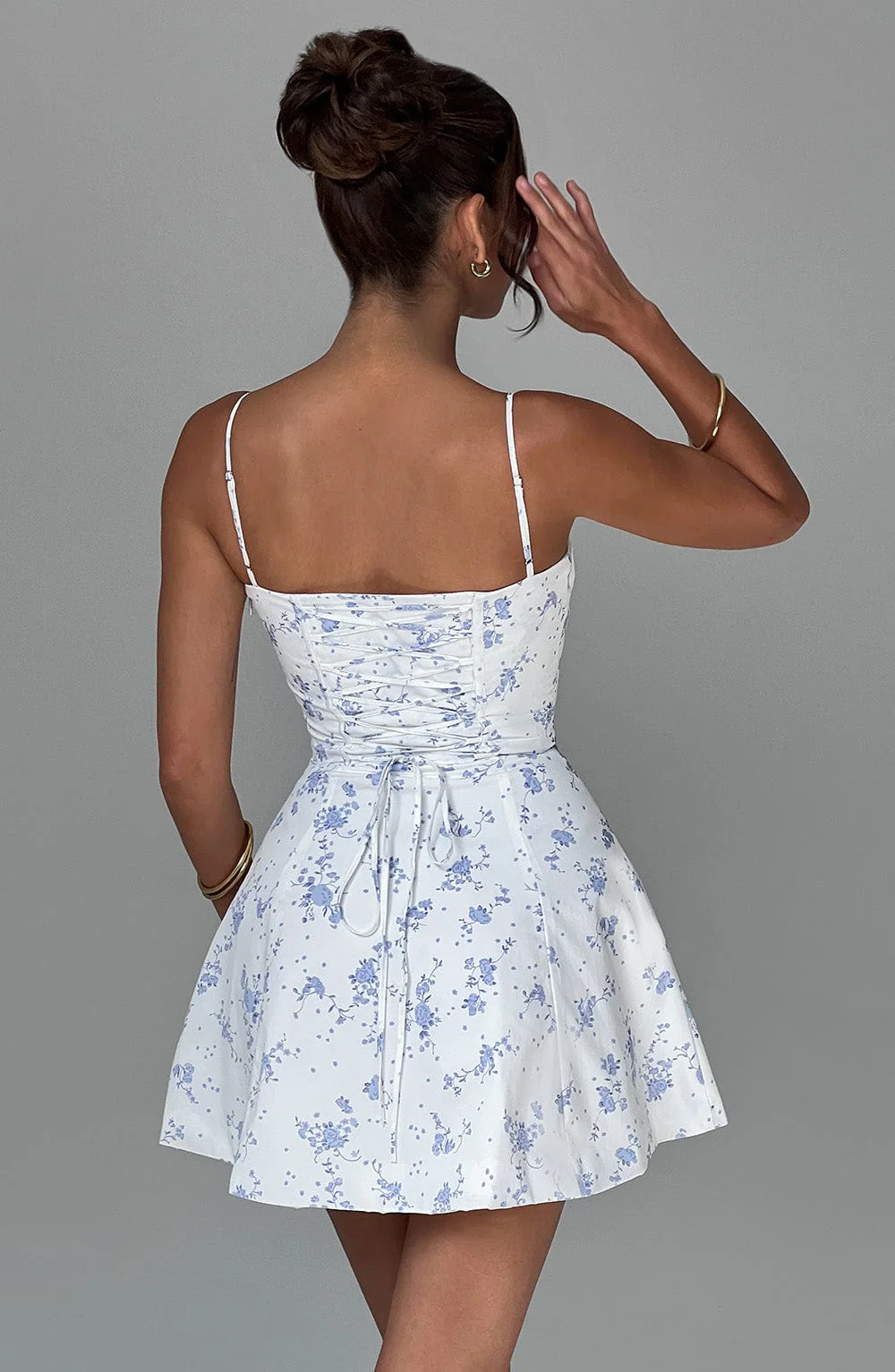 Lacey Mini Dress - Blue Ditsy Print - Image 2