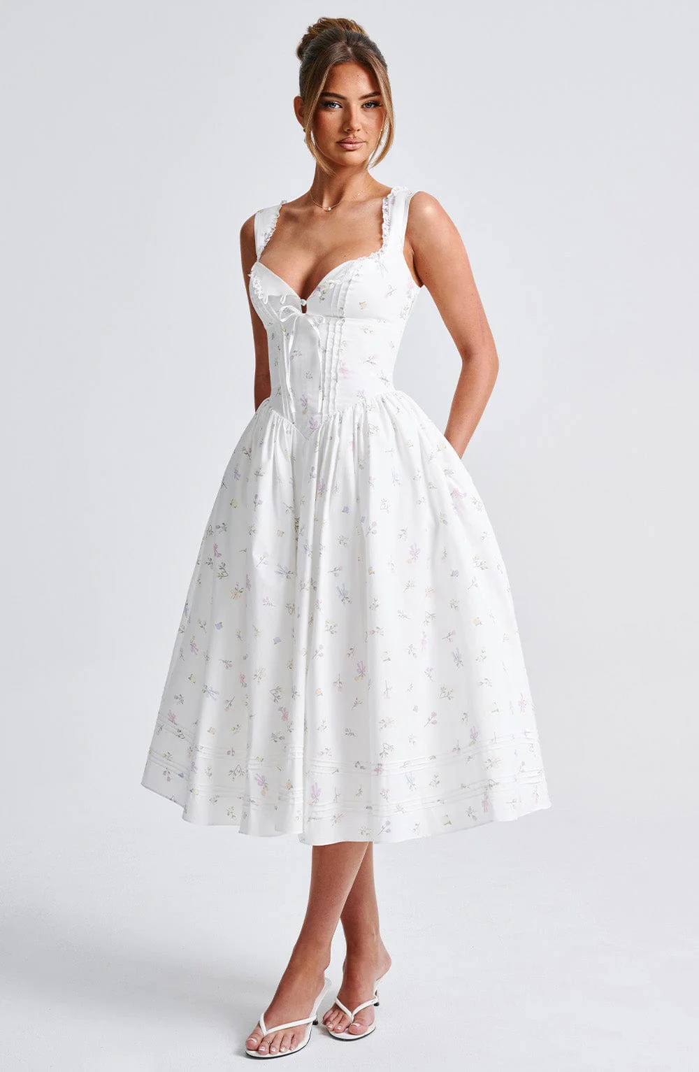 Marlena Midi Dress - White Multi Floral Print - Image 6