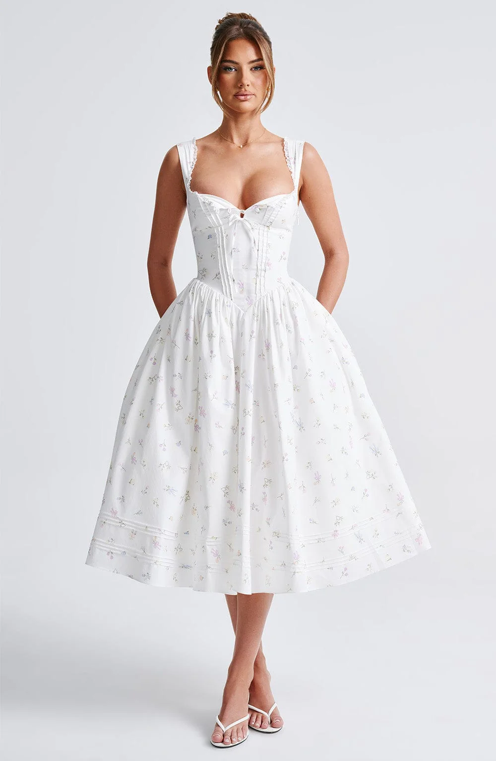 Marlena Midi Dress - White Multi Floral Print - Image 7