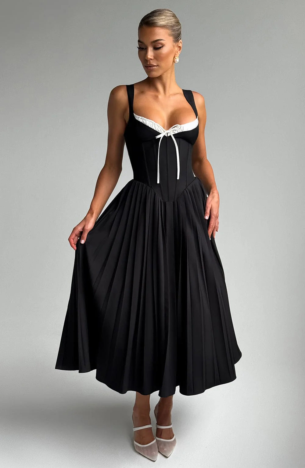 Natassia Midi Dress - Black/White - Image 6