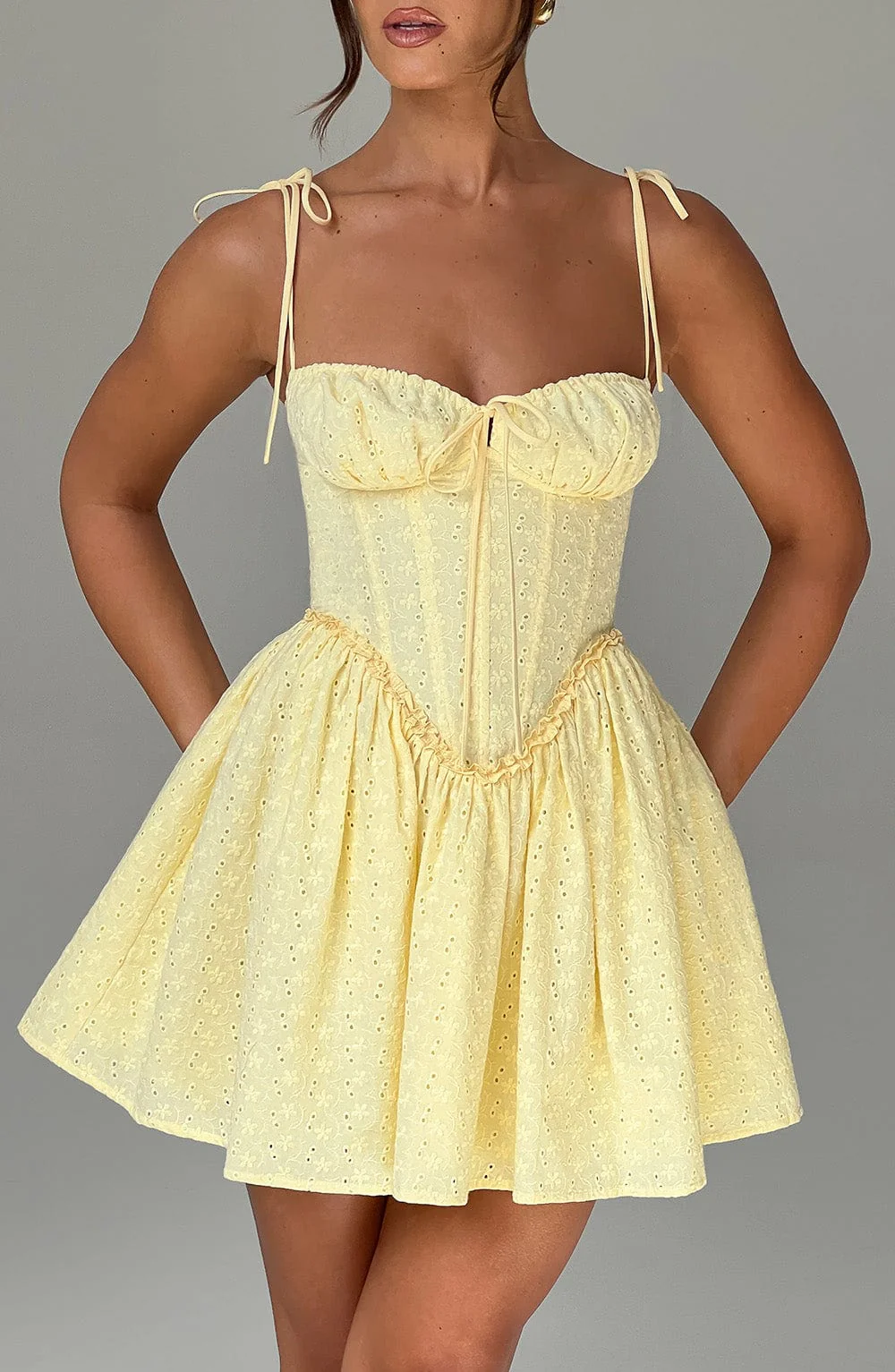 Phoebe Mini Dress - Lemon - Image 3