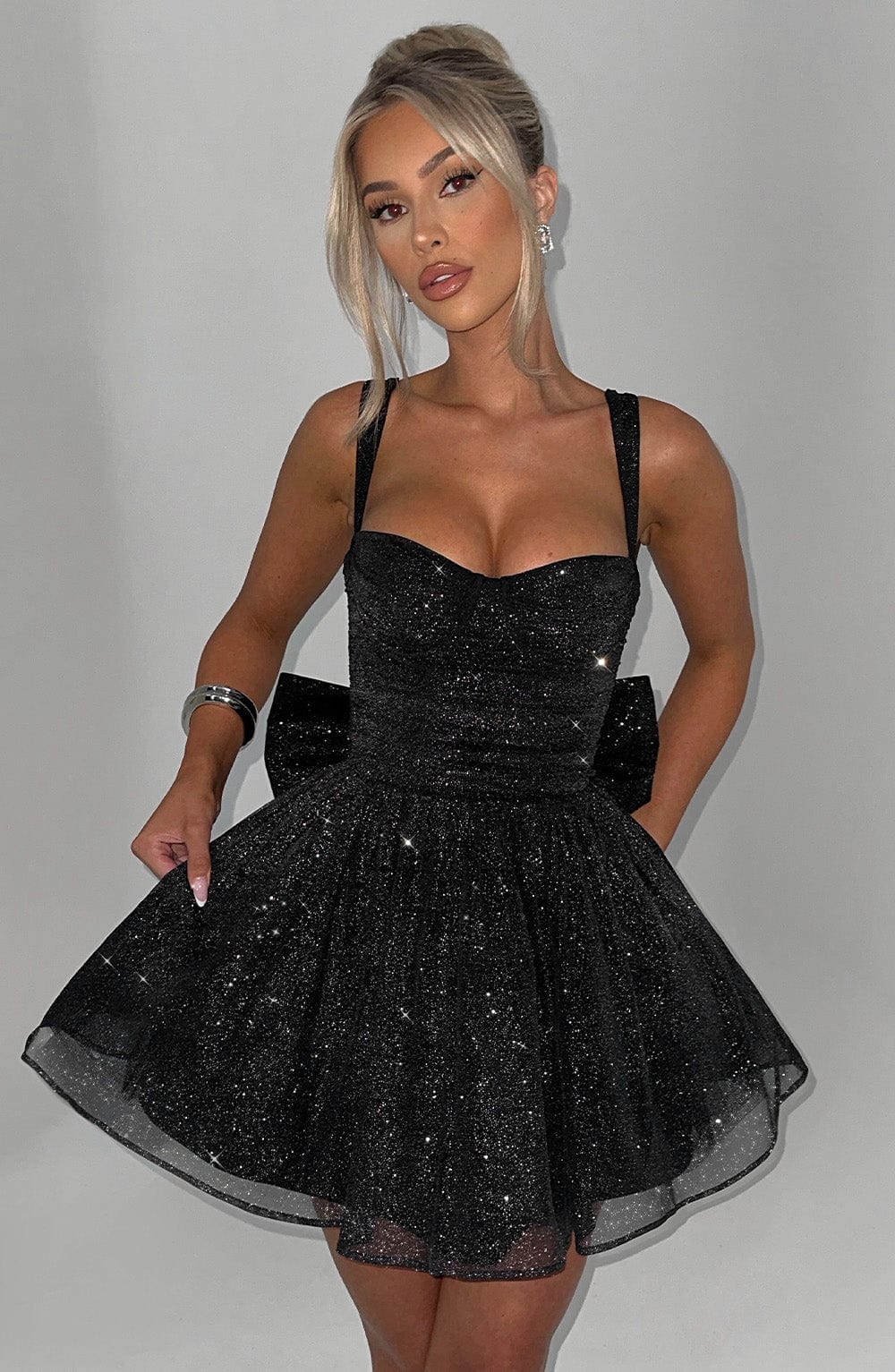 Polly Mini Dress - Black Sparkle - Image 3