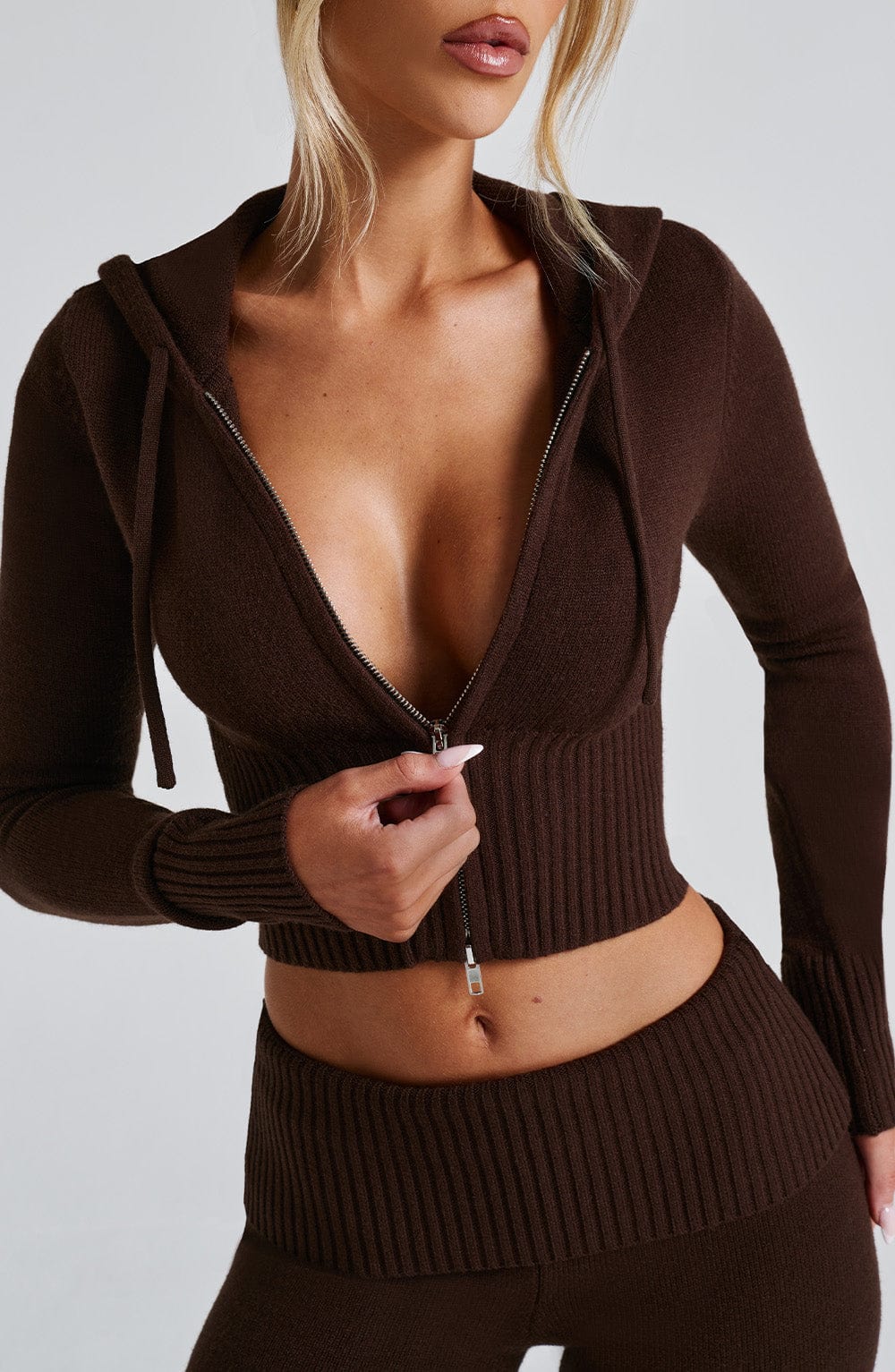 Portia Knit Hoodie - Chocolate - Image 2