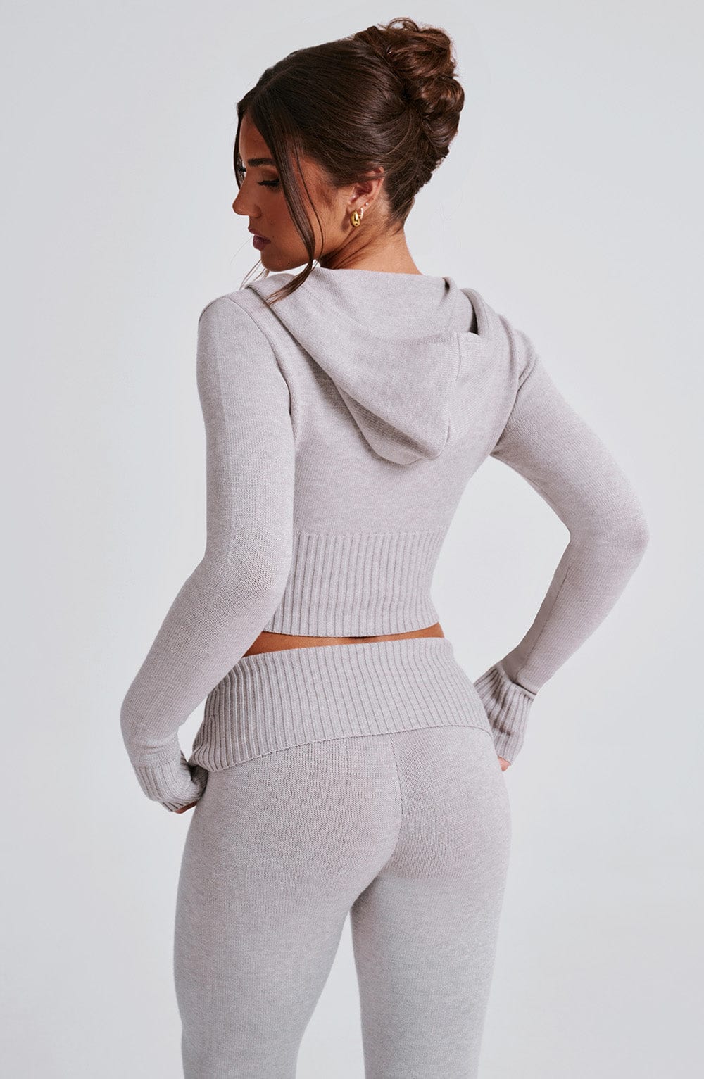 Portia Knit Hoodie - Light Grey Marl - Image 10