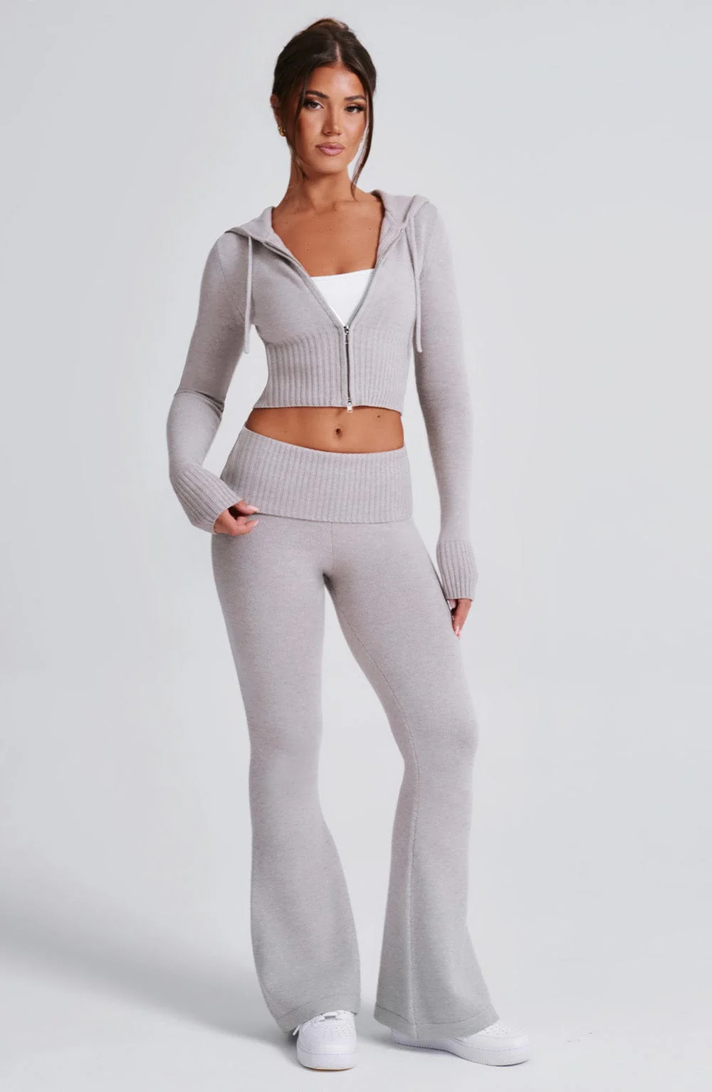 Portia Knit Hoodie - Light Grey Marl - Image 14