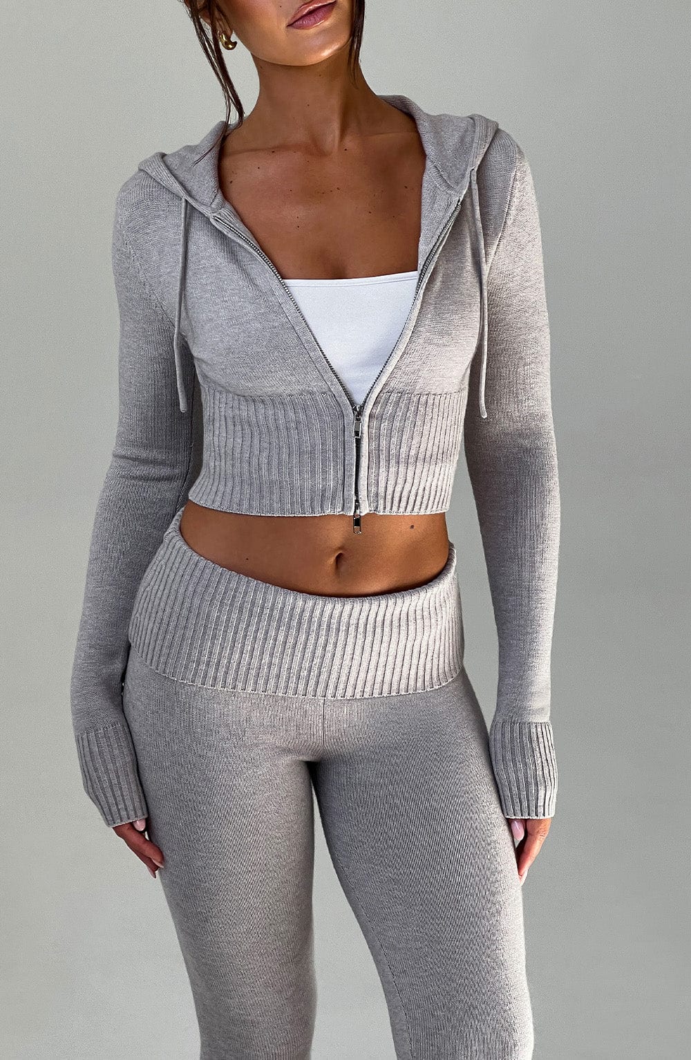 Portia Knit Hoodie - Light Grey Marl - Image 4