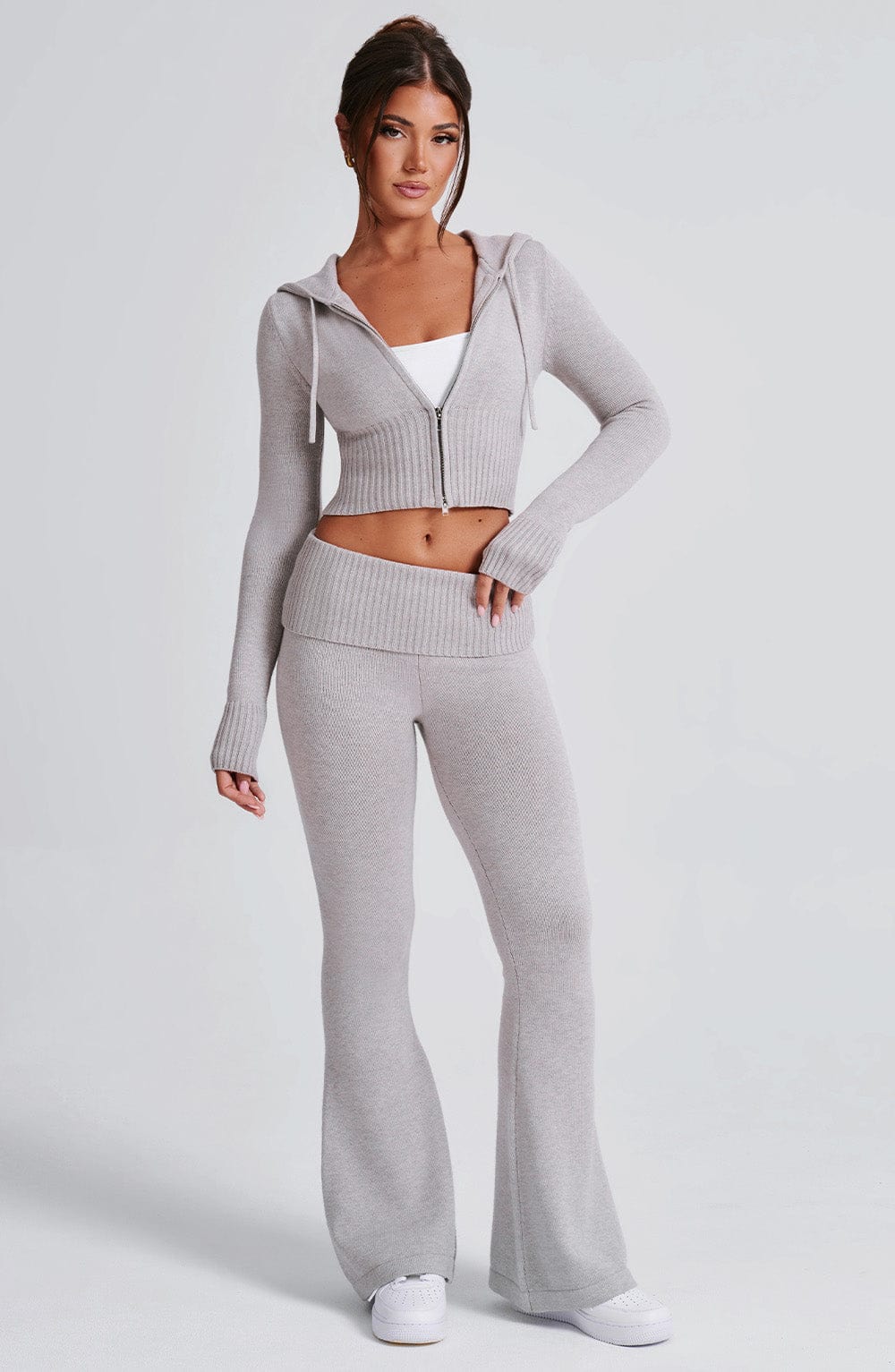 Portia Knit Hoodie - Light Grey Marl - Image 7