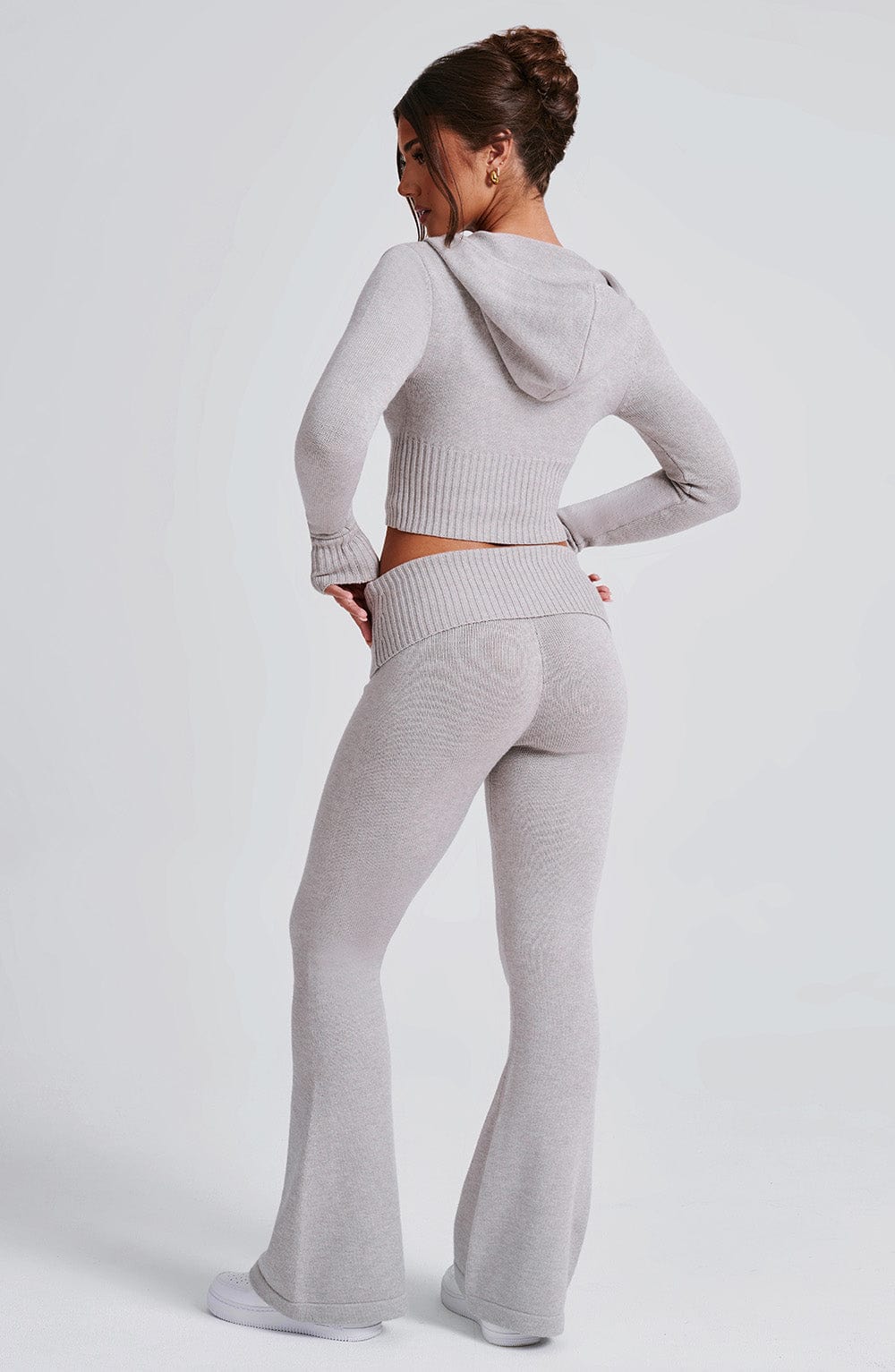 Portia Knit Hoodie - Light Grey Marl - Image 9