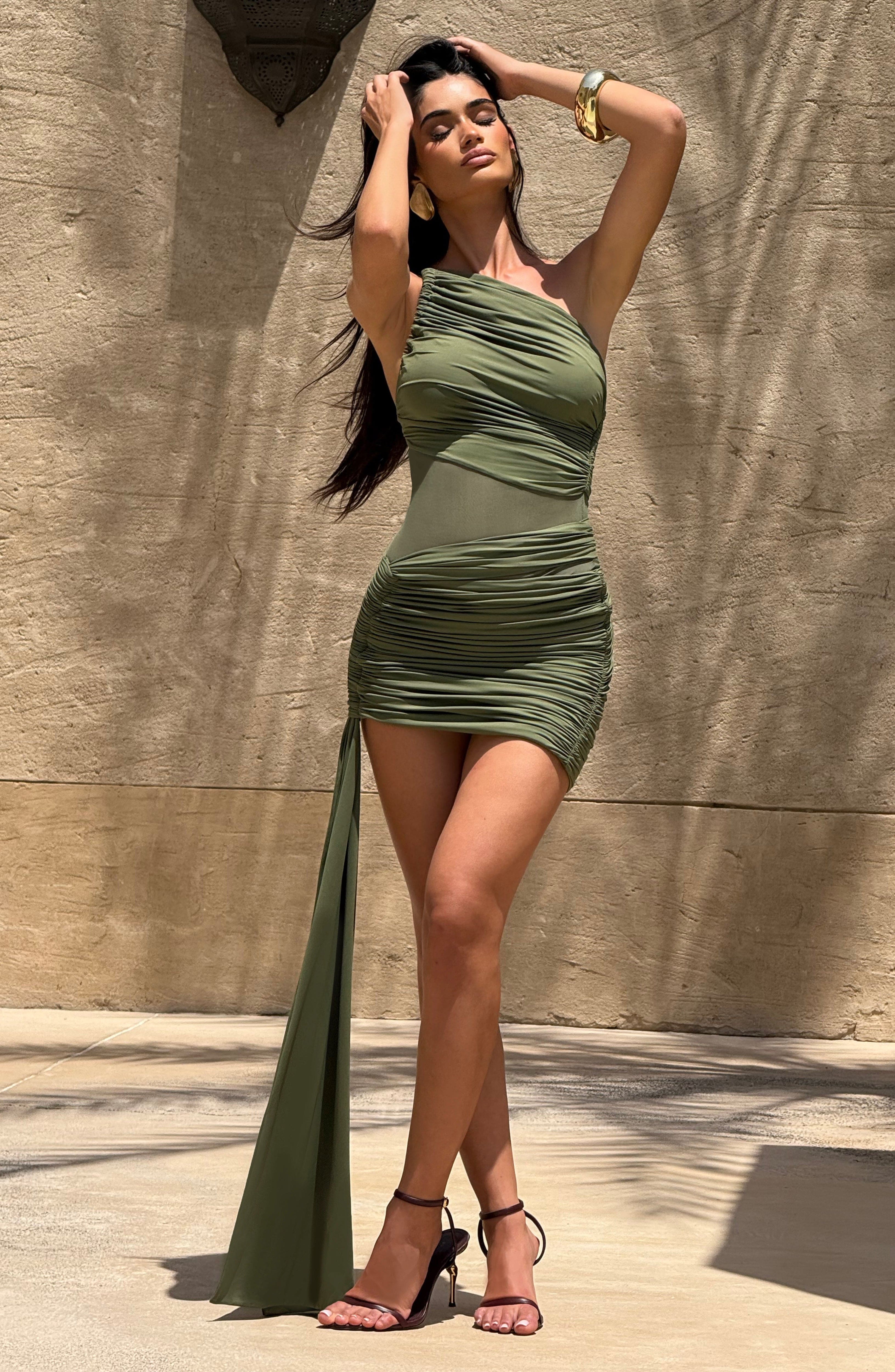 Shazia Mini Dress - Khaki - Image 3
