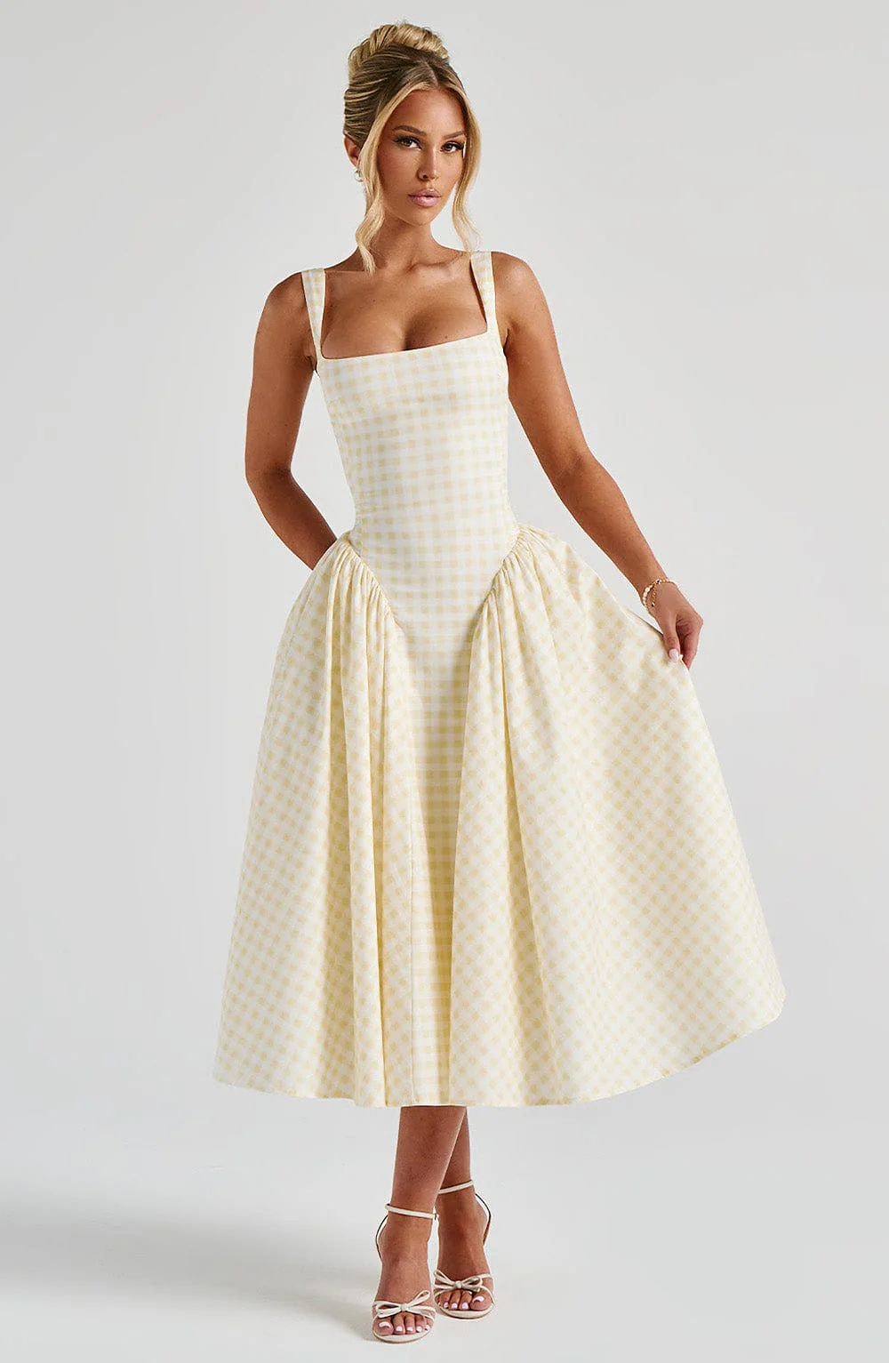 Sherrie Midi Dress - Lemon Gingham - Image 4